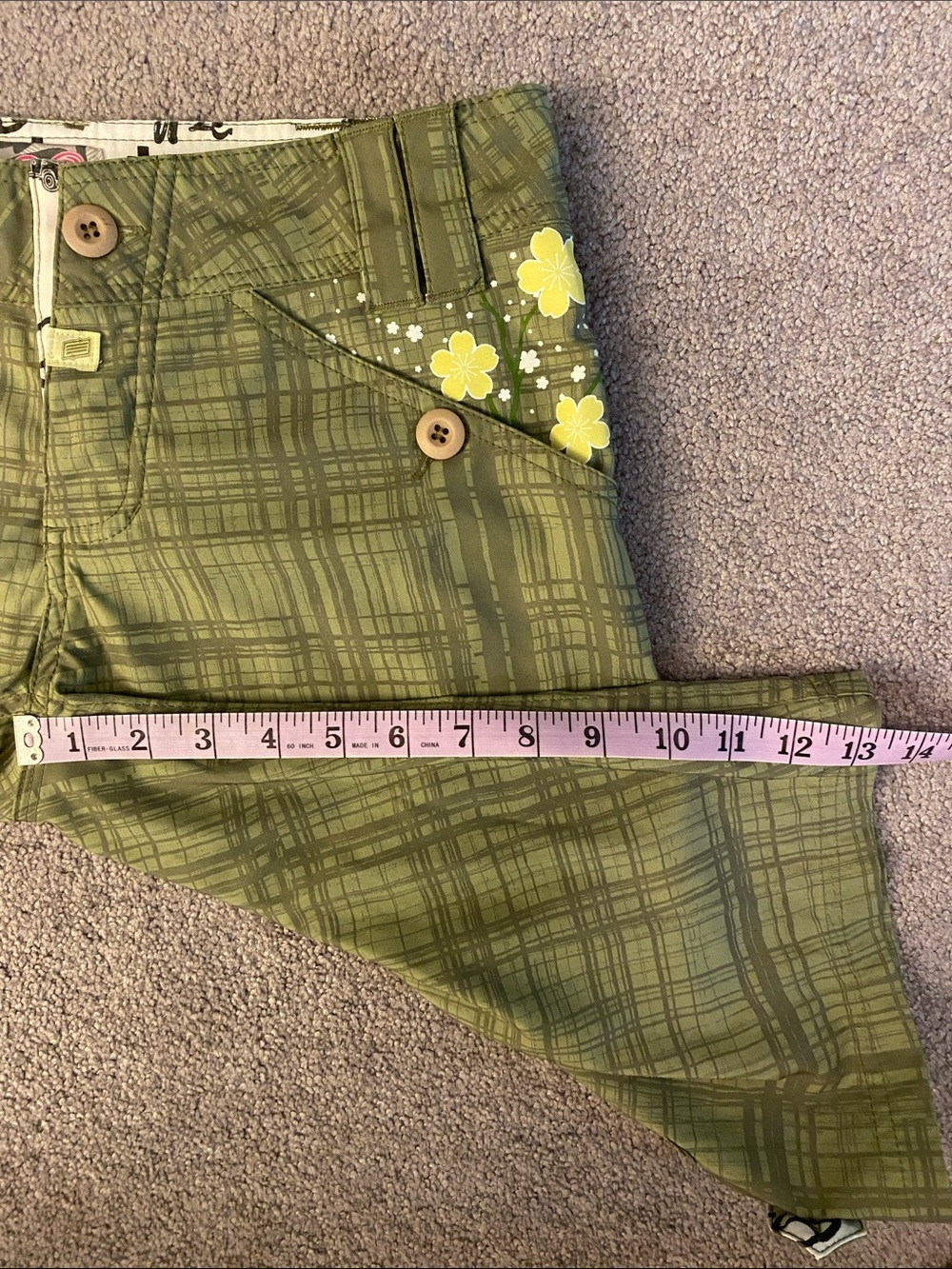 Ten -80 Olive Green Floral Plaid Cargo Shorts - Picture 10 of 12